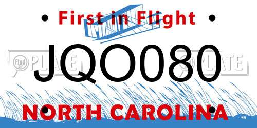 JQO080 North Carolina License Plate