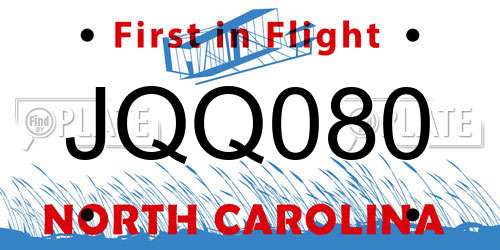 JQQ080 North Carolina License Plate