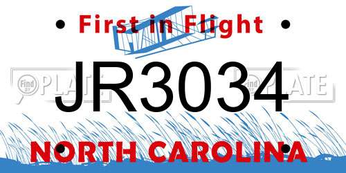 JR3034 North Carolina License Plate