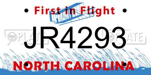 JR4293 North Carolina License Plate