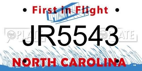 JR5543 North Carolina License Plate