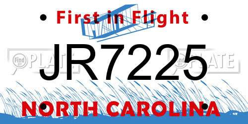 JR7225 North Carolina License Plate