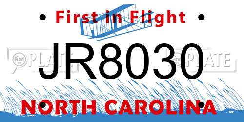 JR8030 North Carolina License Plate