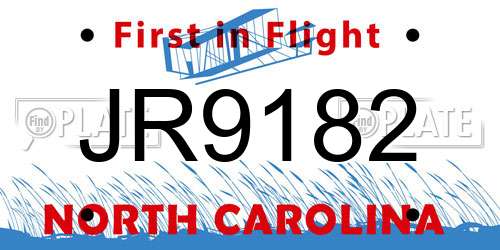 JR9182 North Carolina License Plate