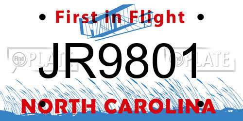 JR9801 North Carolina License Plate