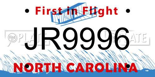 JR9996 North Carolina License Plate