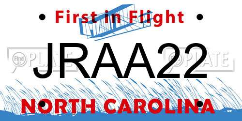 JRAA22 North Carolina License Plate