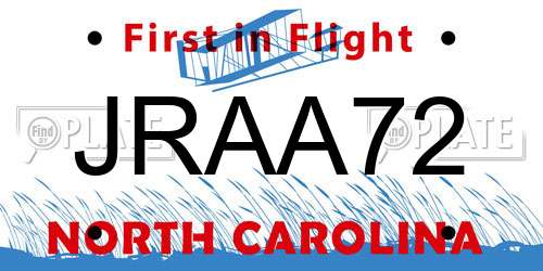 JRAA72 North Carolina License Plate