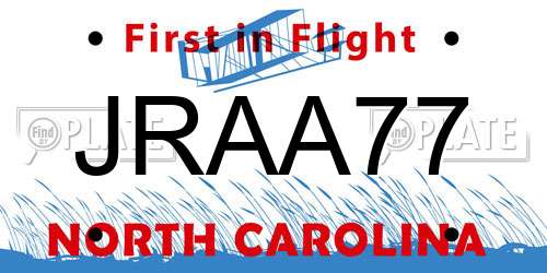JRAA77 North Carolina License Plate
