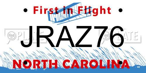 JRAZ76 North Carolina License Plate