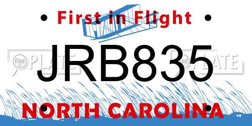 JRB835 North Carolina License Plate