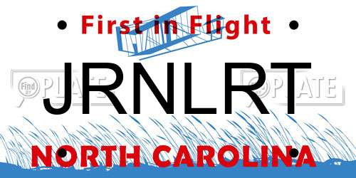 JRNLRT North Carolina License Plate