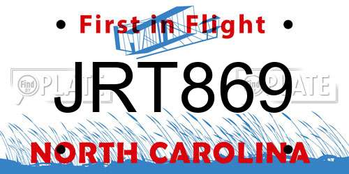 JRT869 North Carolina License Plate