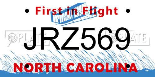 JRZ569 North Carolina License Plate