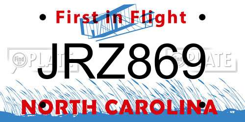 JRZ869 North Carolina License Plate