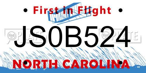 JS0B524 North Carolina License Plate