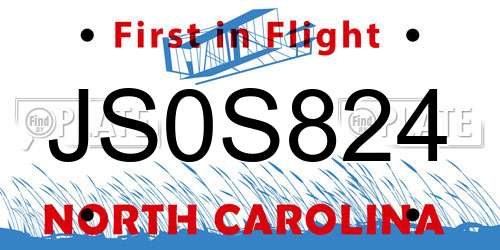JS0S824 North Carolina License Plate