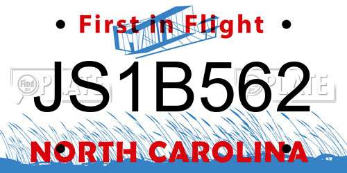 JS1B562 North Carolina License Plate