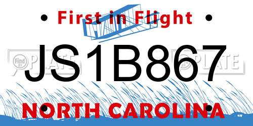 JS1B867 North Carolina License Plate