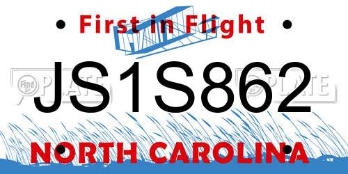 JS1S862 North Carolina License Plate