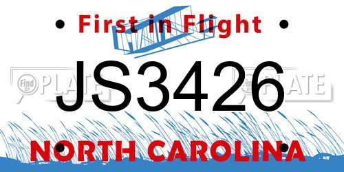 JS3426 North Carolina License Plate