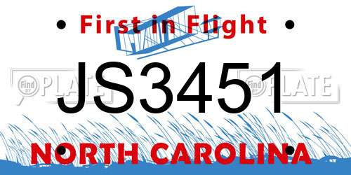 JS3451 North Carolina License Plate