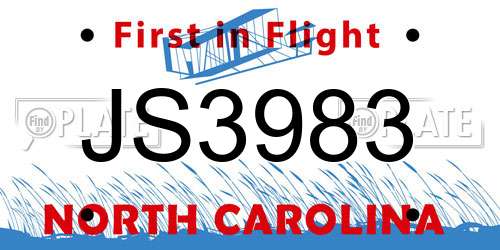 JS3983 North Carolina License Plate