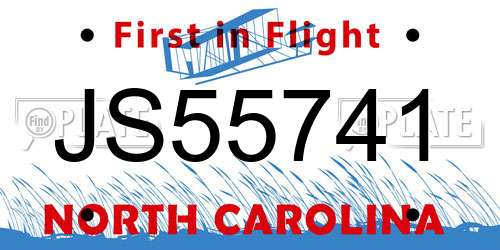 JS55741 North Carolina License Plate