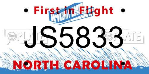 JS5833 North Carolina License Plate