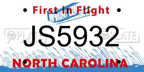 JS5932 North Carolina License Plate
