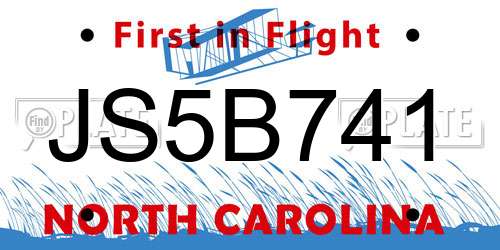 JS5B741 North Carolina License Plate