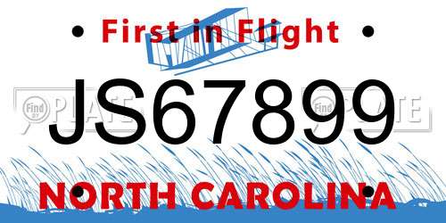 JS67899 North Carolina License Plate