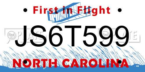 JS6T599 North Carolina License Plate