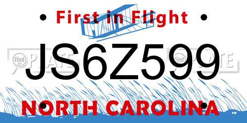 JS6Z599 North Carolina License Plate
