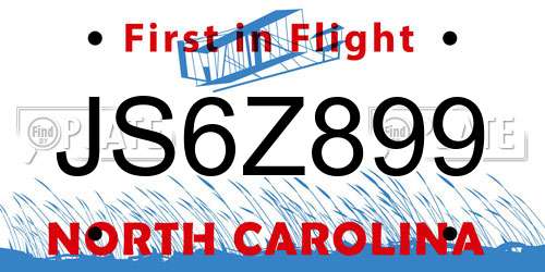 JS6Z899 North Carolina License Plate
