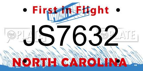 JS7632 North Carolina License Plate
