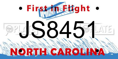 JS8451 North Carolina License Plate