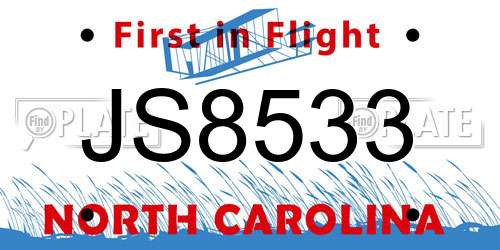 JS8533 North Carolina License Plate