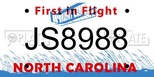 JS8988 North Carolina License Plate