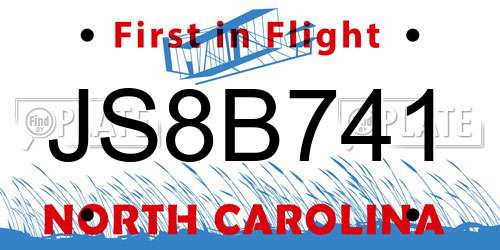 JS8B741 North Carolina License Plate