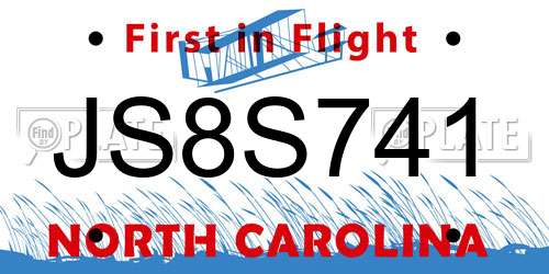 JS8S741 North Carolina License Plate