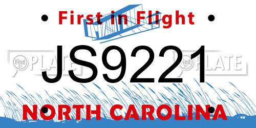 JS9221 North Carolina License Plate