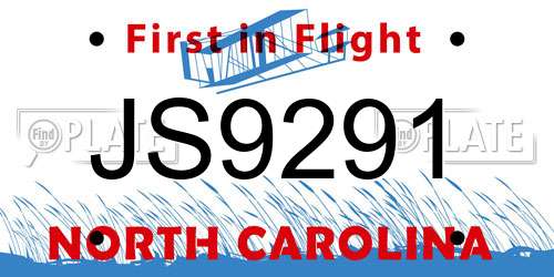JS9291 North Carolina License Plate