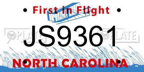 JS9361 North Carolina License Plate
