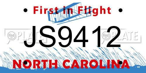 JS9412 North Carolina License Plate