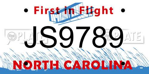 JS9789 North Carolina License Plate