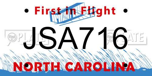 JSA716 North Carolina License Plate
