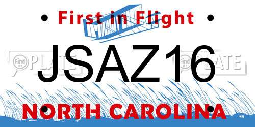 JSAZ16 North Carolina License Plate