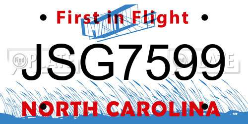 JSG7599 North Carolina License Plate