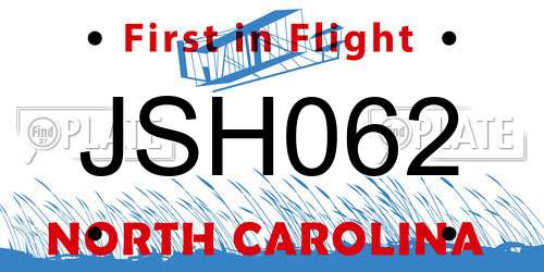 JSH062 North Carolina License Plate